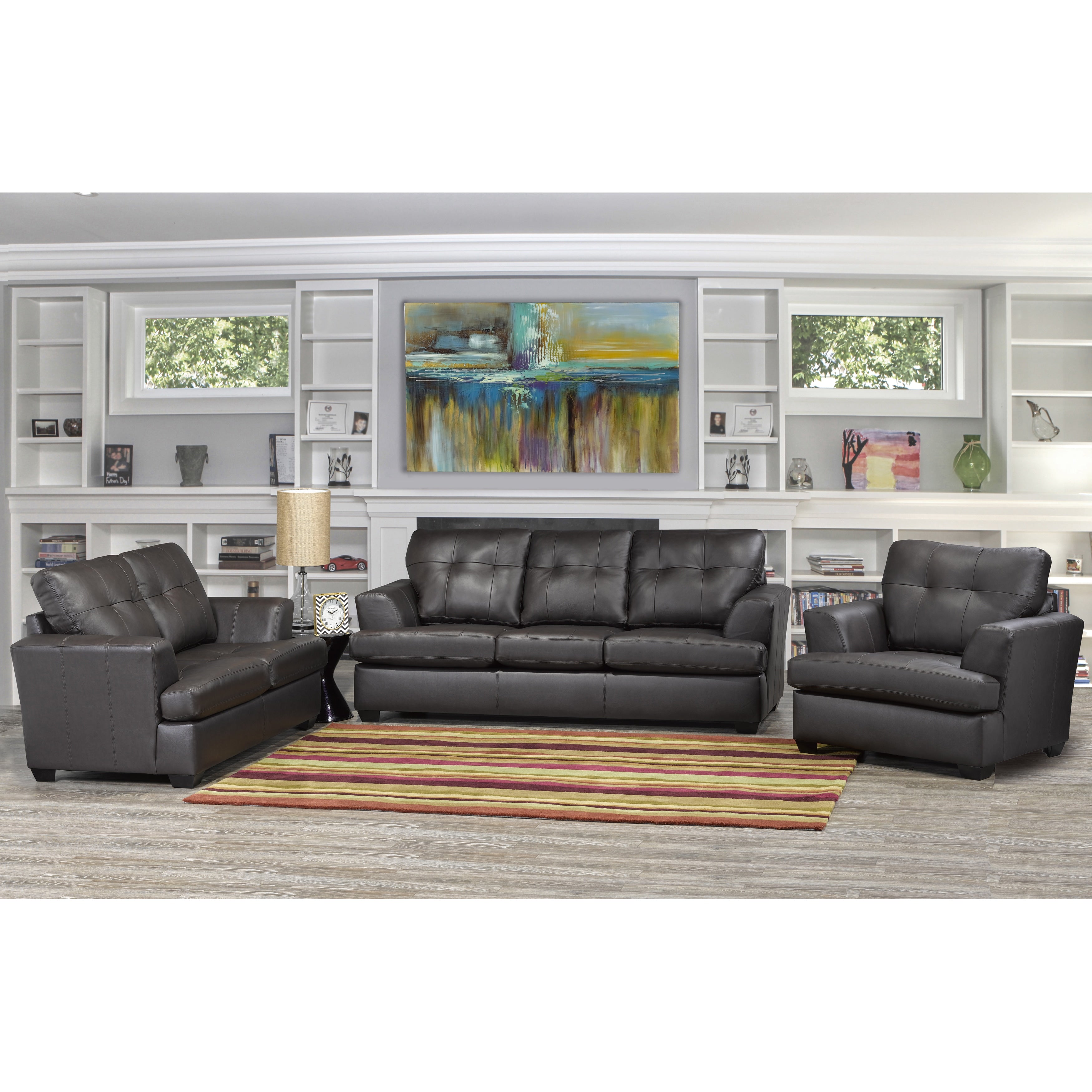 Carrera Premium Brown Top Grain Leather Sofa Loveseat And Chair
