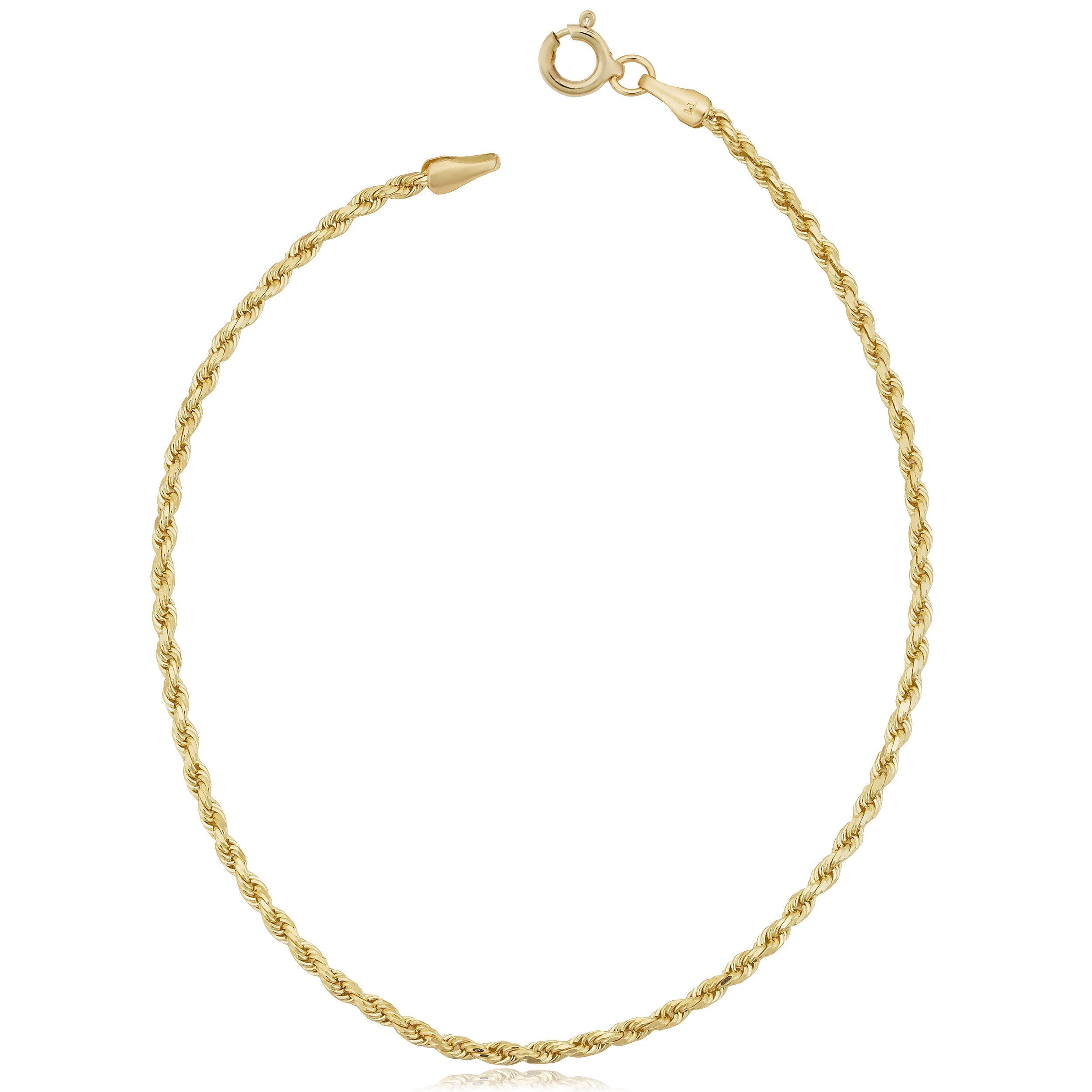 Fremada 10K Yellow Gold 1.9 Millimeter Semi Solid Rope Chain Bracelet 7.5 Inches
