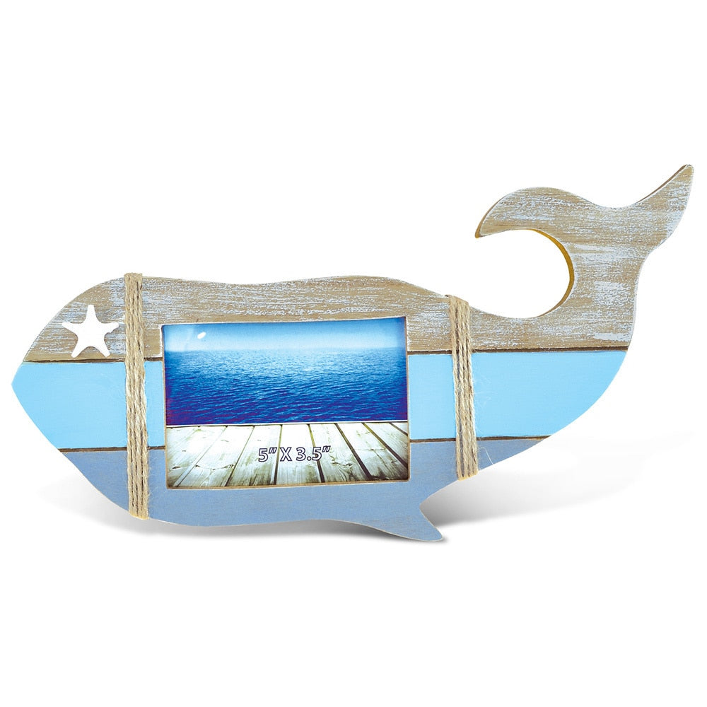 Puzzled Multicolored Wood Whale Shaped Photo Frame Nautical Decor