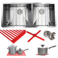 Ariel 42 Inch Stainless Steel Double Bowl 60 40 Zero Radius 16 Gauge Undermount Kitchen Sink Complete Combo Accessories