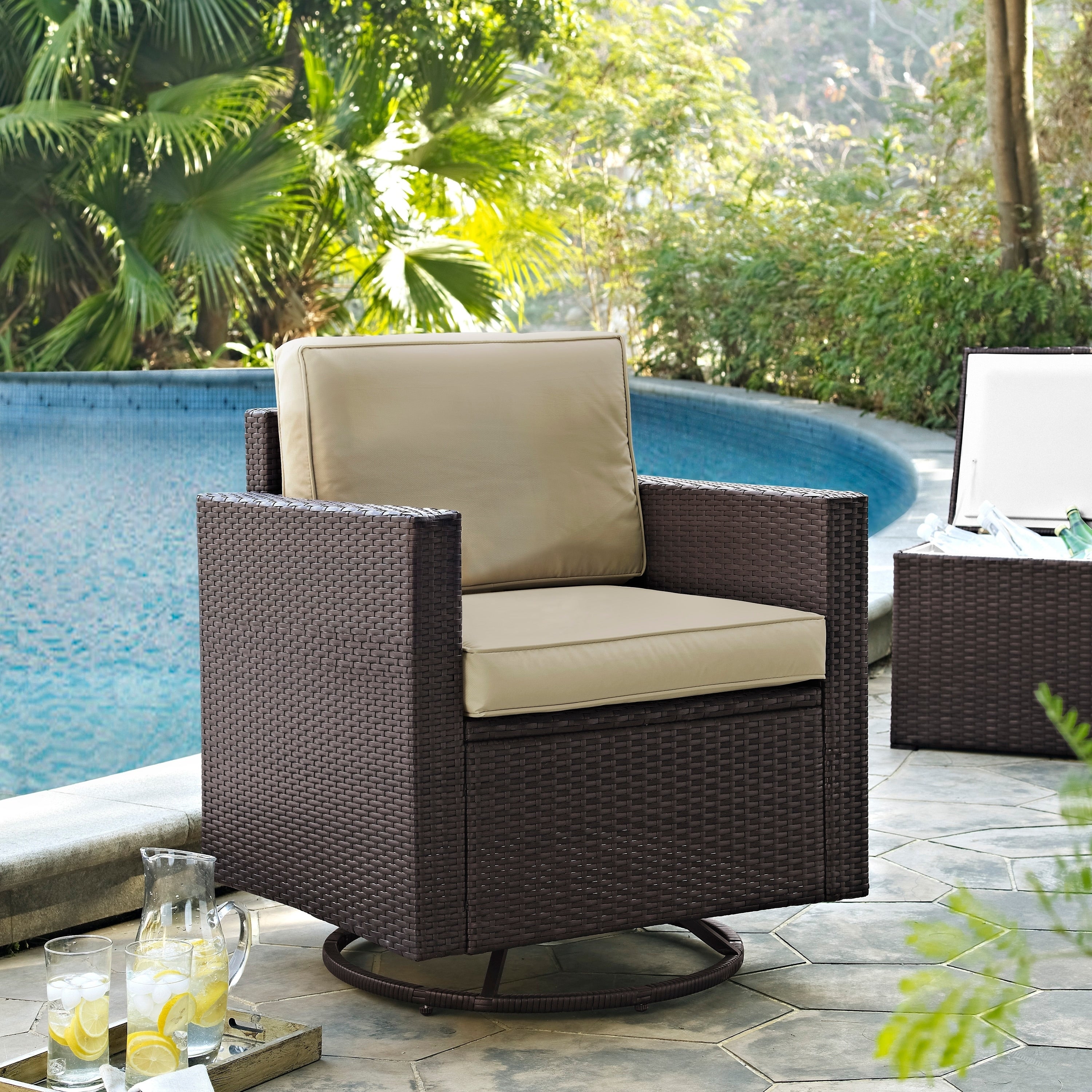 Palm Harbor Outdoor Wicker Swivel Rrocker Chair With Sand Cushions