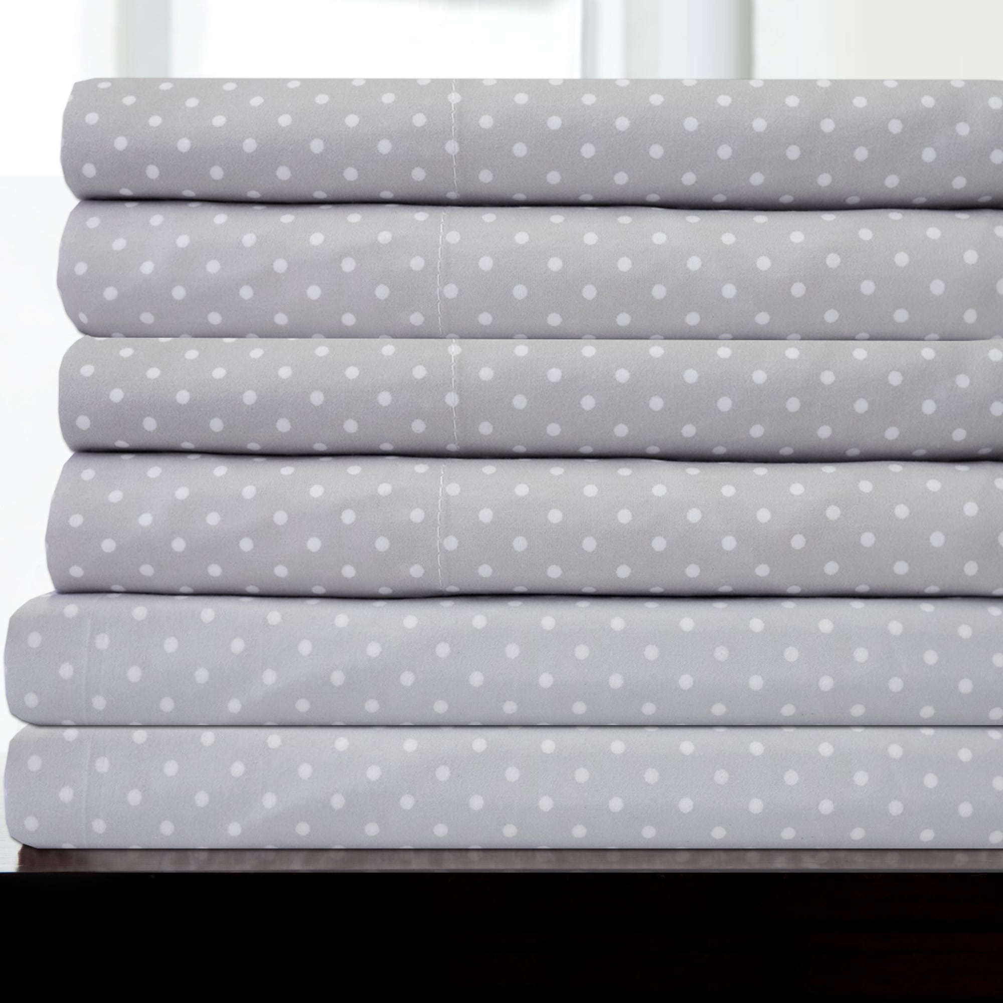 6 Piece Dot Print Bedroom Sheet Set Grey