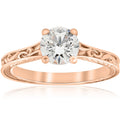 1Ct Diamond Solitaire 14K Rose Gold Vintage Engagement Ring Art Deco Filigree Clarity Enhanced H I I1 I2