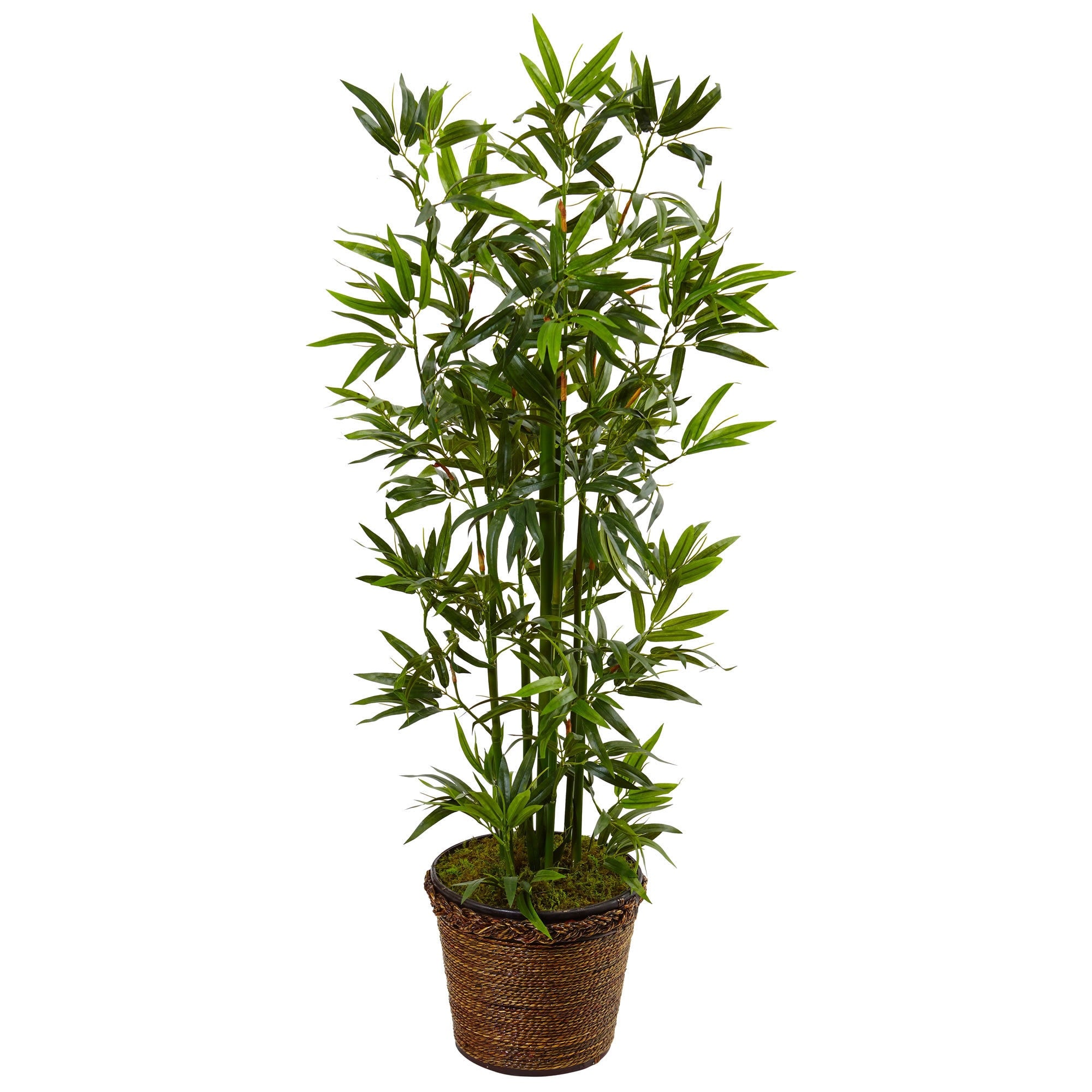 Nearly Natural 4 Foot Bamboo Tree In Coiled Rope Planter