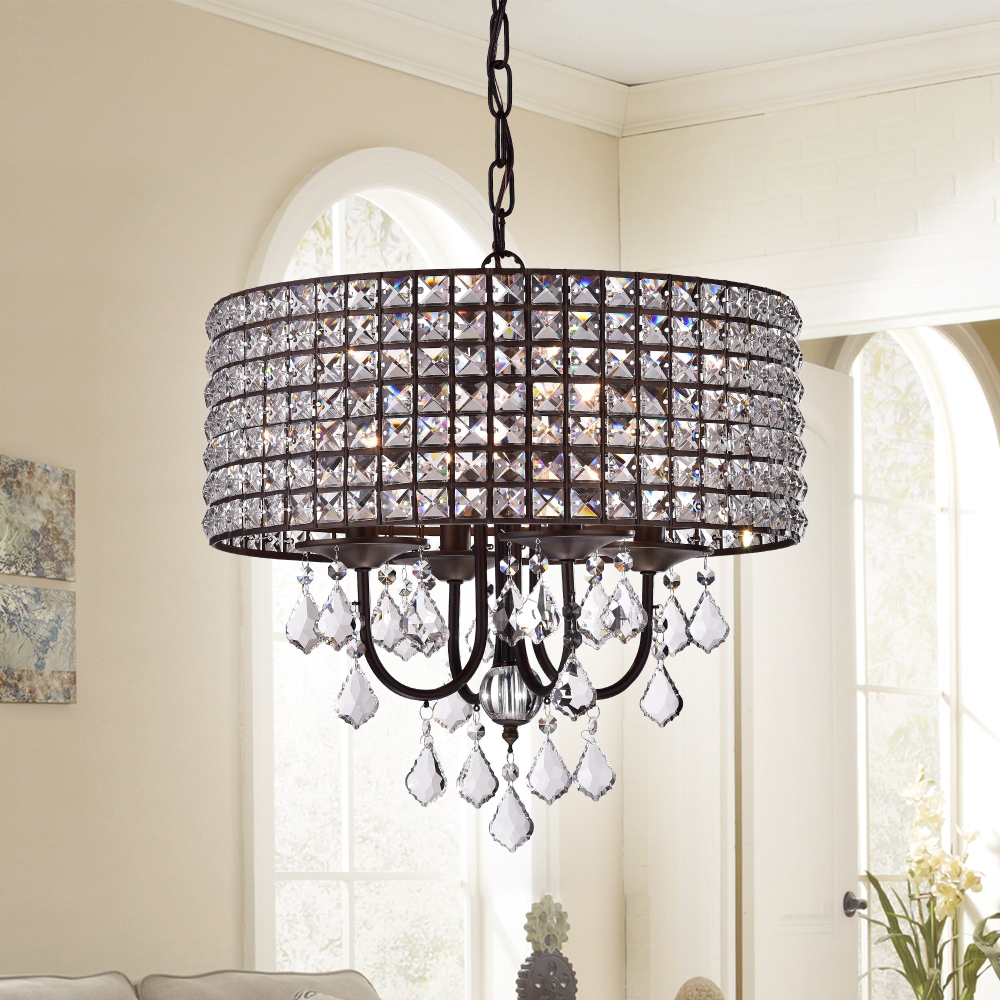 Darlic Antique Bronze Crystal 18 Inch 4 Light Pendant