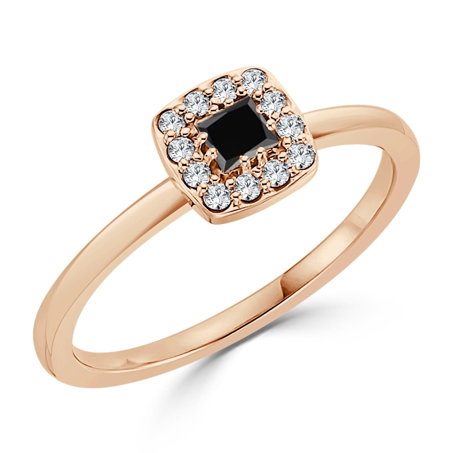 10K Gold Princess Cut 1 4Ct Tdw Accent Black Diamond Halo Promise Ring By Auriya