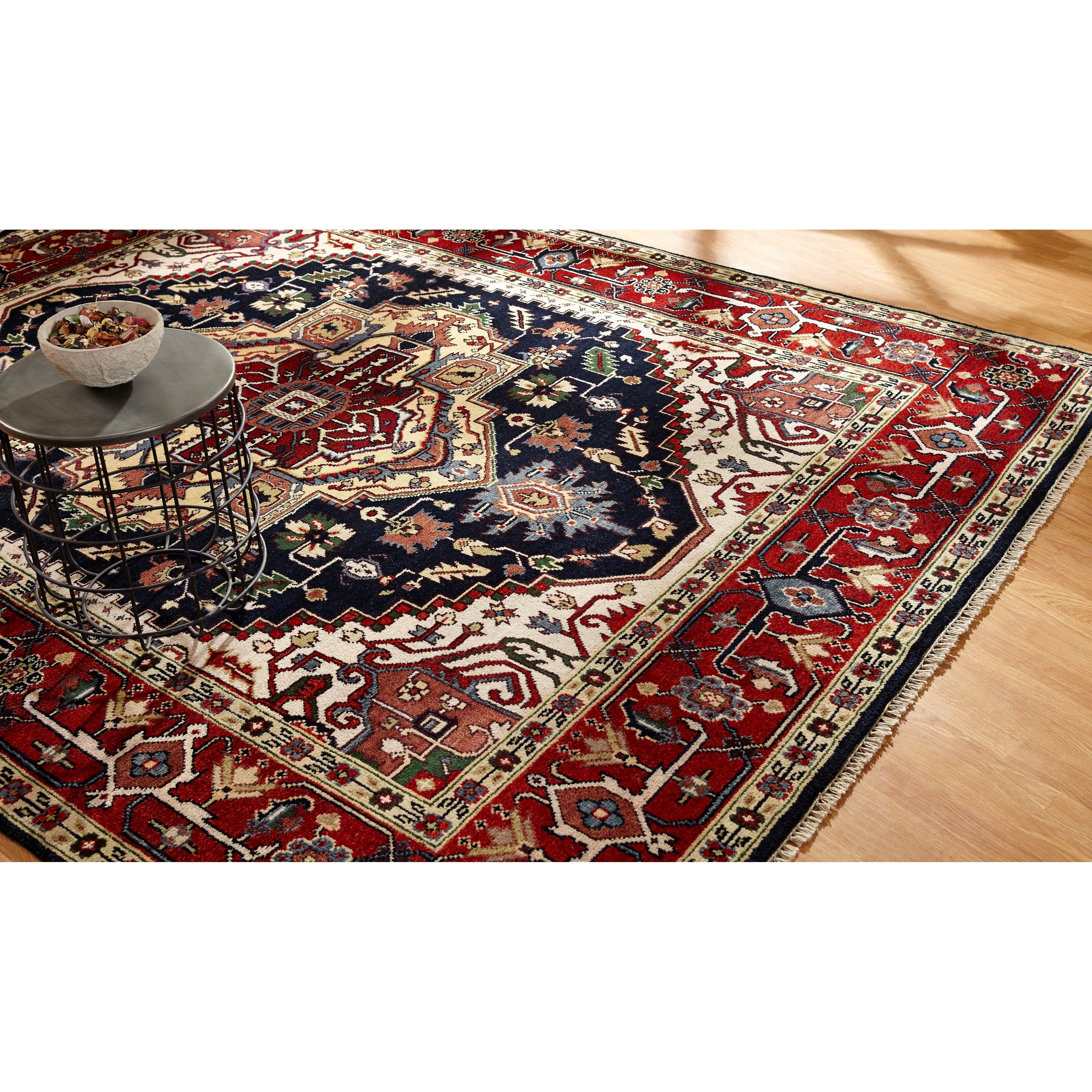 Umbria Black Red Wool Hand Knotted Rug 9 X 12 9 X 12