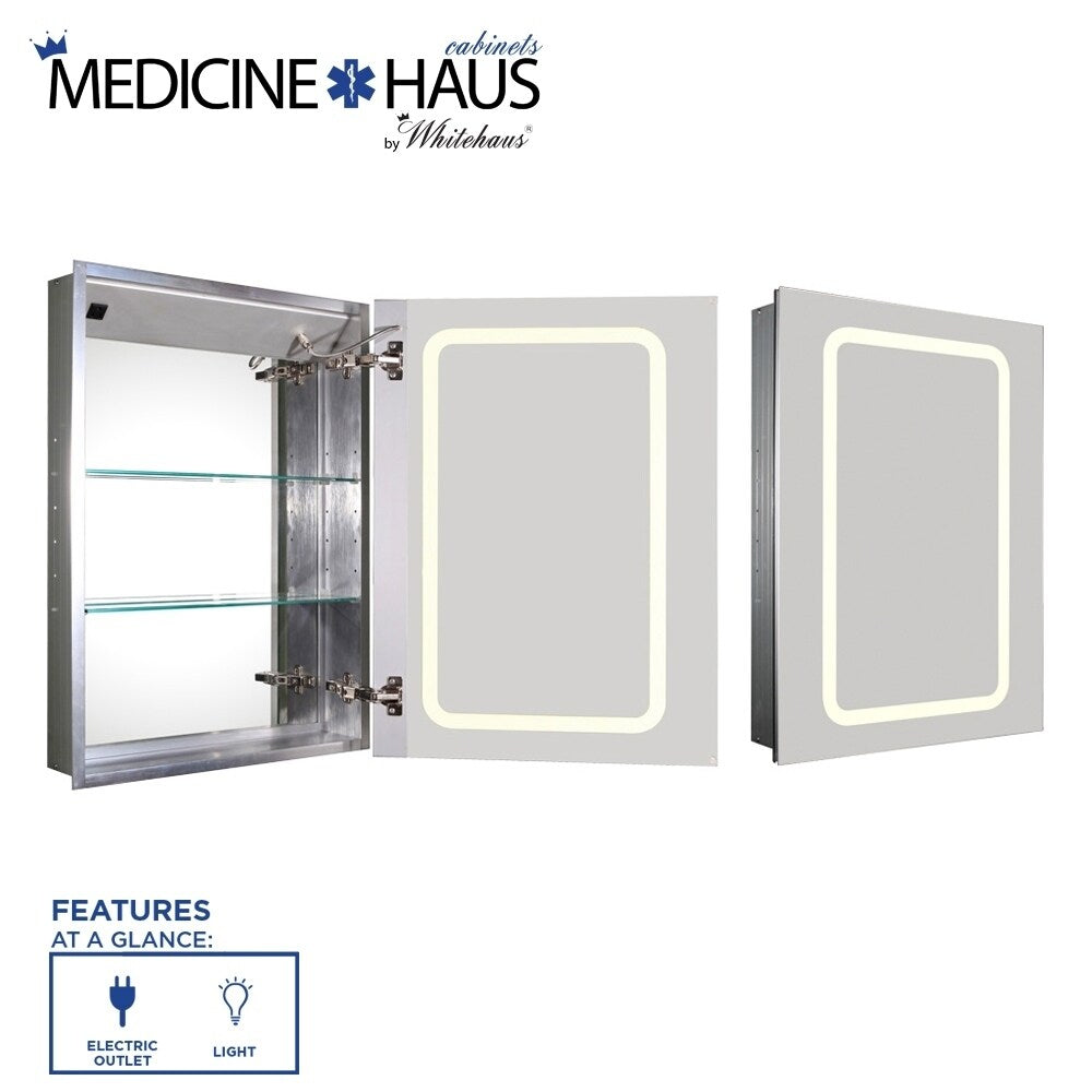 Whitehaus Collection Medicinehaus Recessed Single Door Medicine Cabinet With Outlet And Led Power Dimmer For Light