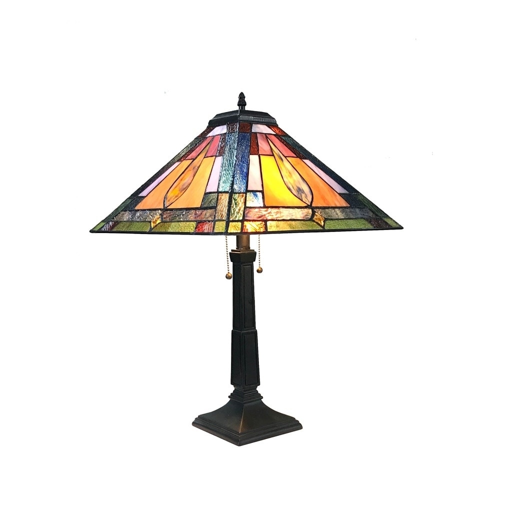 Chloe Tiffany Style Mission Design 2 Light Dark Antique Bronze Table Lamp