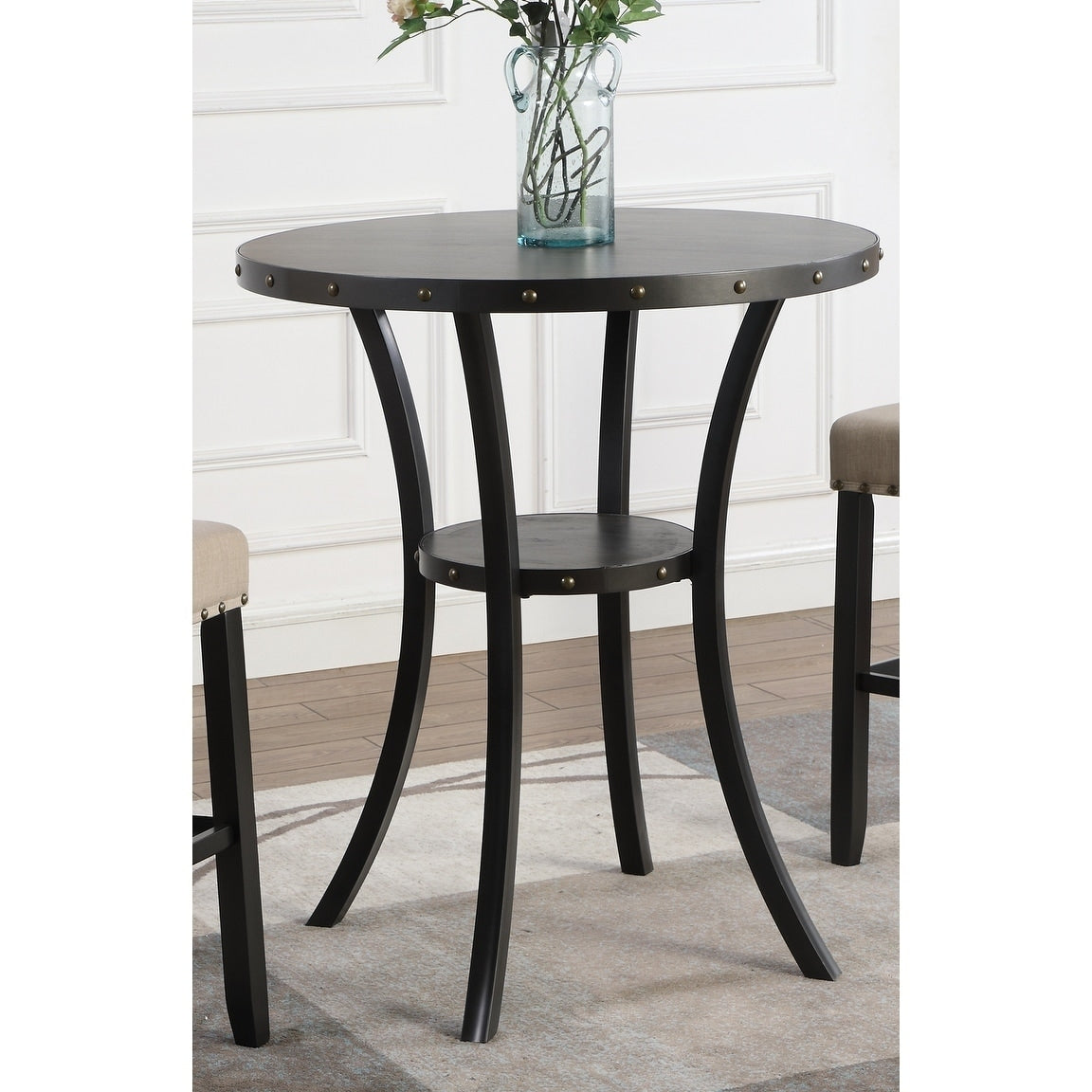 Biony 36 Round Espresso Finish Bar Table Nail Head Trim