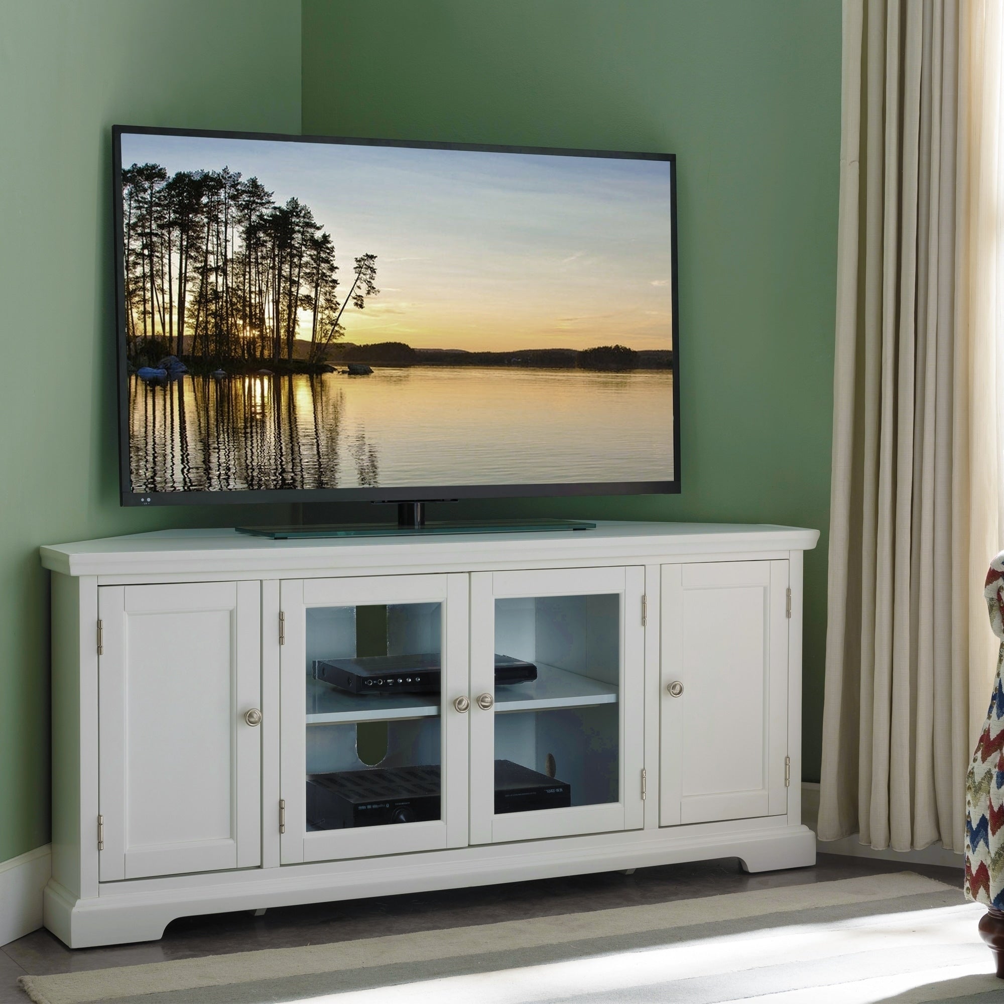 Copper Grove Hoxie White Wood Glass Corner Tv Console