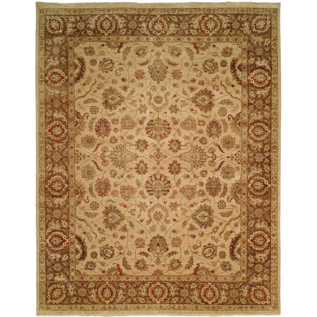Traditional Ivory Brown Hand Knotted Area Rug