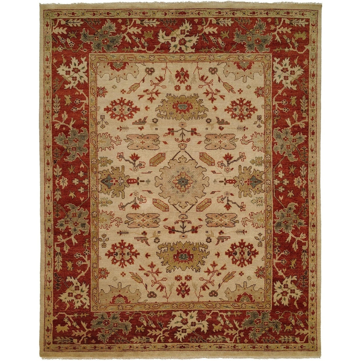 Oushak Ivory Rust Hand Knotted Area Rug 6 X 9