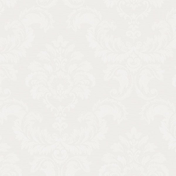 Manhattan Comfort Hyattsville 32.7 Ft. X 20.5 In. Vinyl White Silk Damask Wallpaper Covering