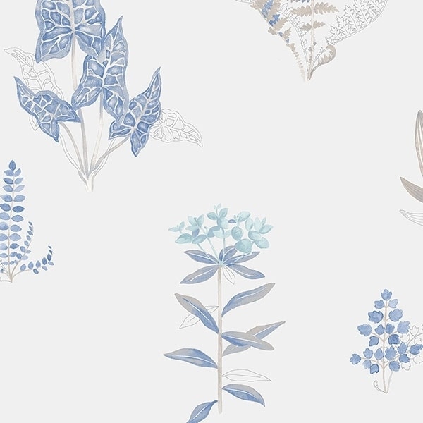 Manhattan Comfort Allentown 32.7 Ft. X 20.5 In. Vinyl Baby Blue Tropical Plants Wallpaper Covering