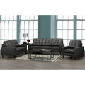 Gunner Mid Century Modern Dark Grey Top Grain Italian Leather Tufted Sofa Loveseat And Chair
