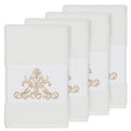 Authentic Hotel And Spa White Turkish Cotton Scrollwork Embroidered Hand Towels Set Of 4