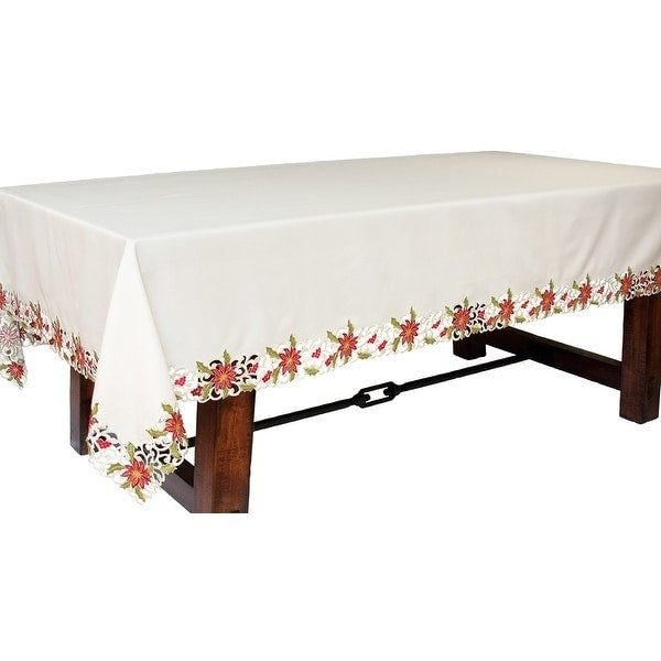 Poinsettia Lace Embroidered Cutwork Tablecloth 60 By 84 Inch