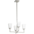 Quorum International Wright Family 4 Light Square Satin Opal Glass Uplight Chandelier.