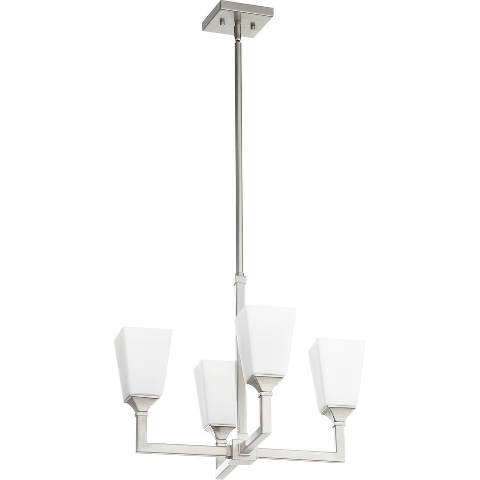 Quorum International Wright Family 4 Light Square Satin Opal Glass Uplight Chandelier.