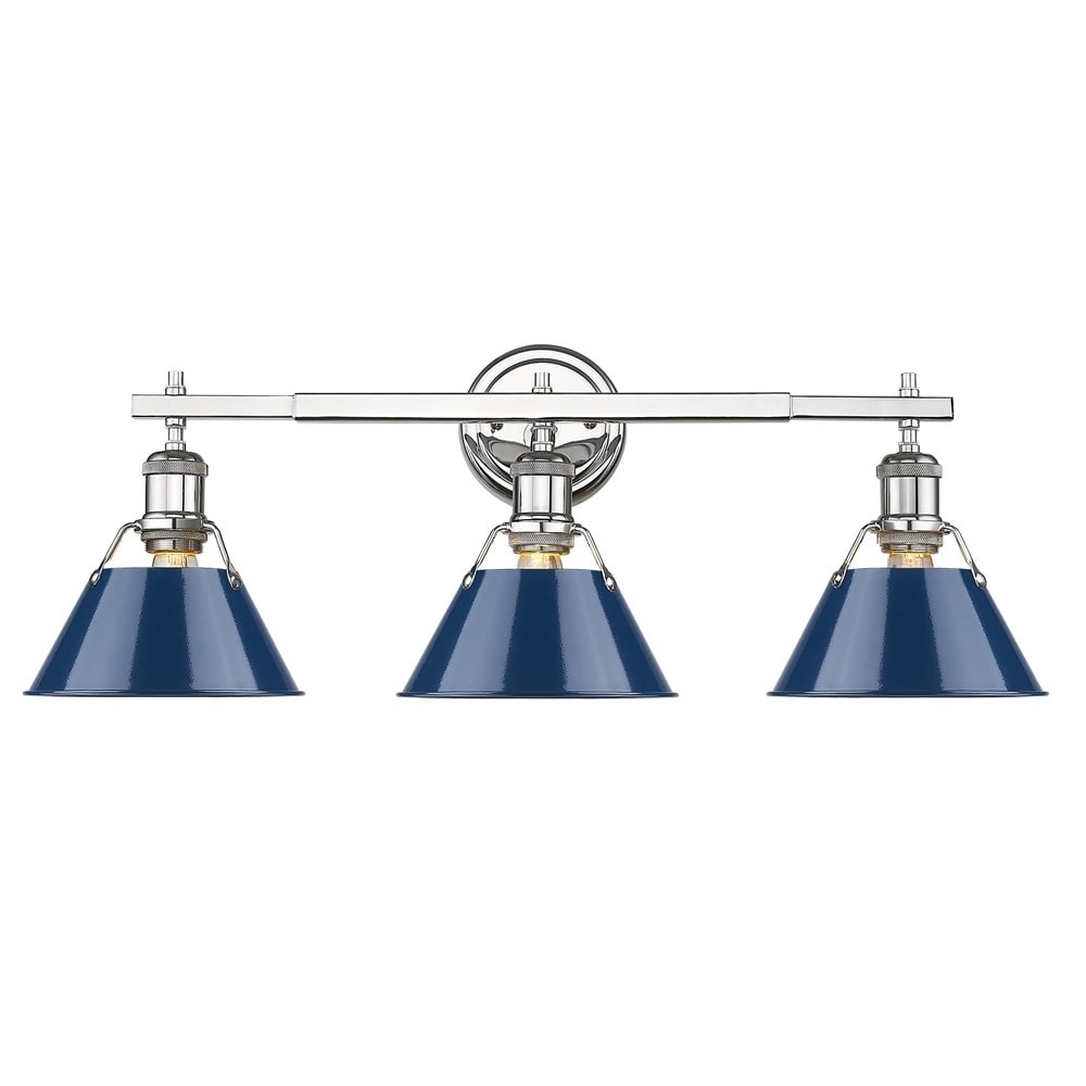 Orwell Ch 3 Light Bath Vanity In Chrome With Navy Blue Shades