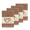 Authentic Hotel And Spa Turkish Cotton Circles Embroidered Latte Brown 4 Piece Washcloth Set