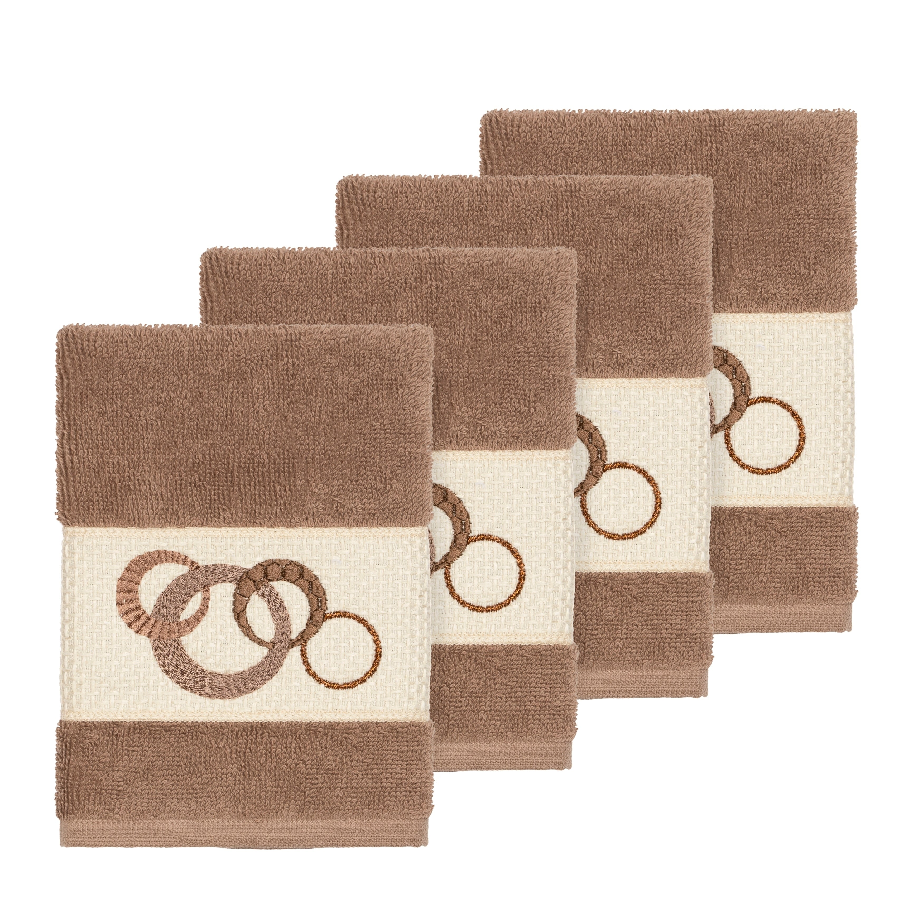 Authentic Hotel And Spa Turkish Cotton Circles Embroidered Latte Brown 4 Piece Washcloth Set
