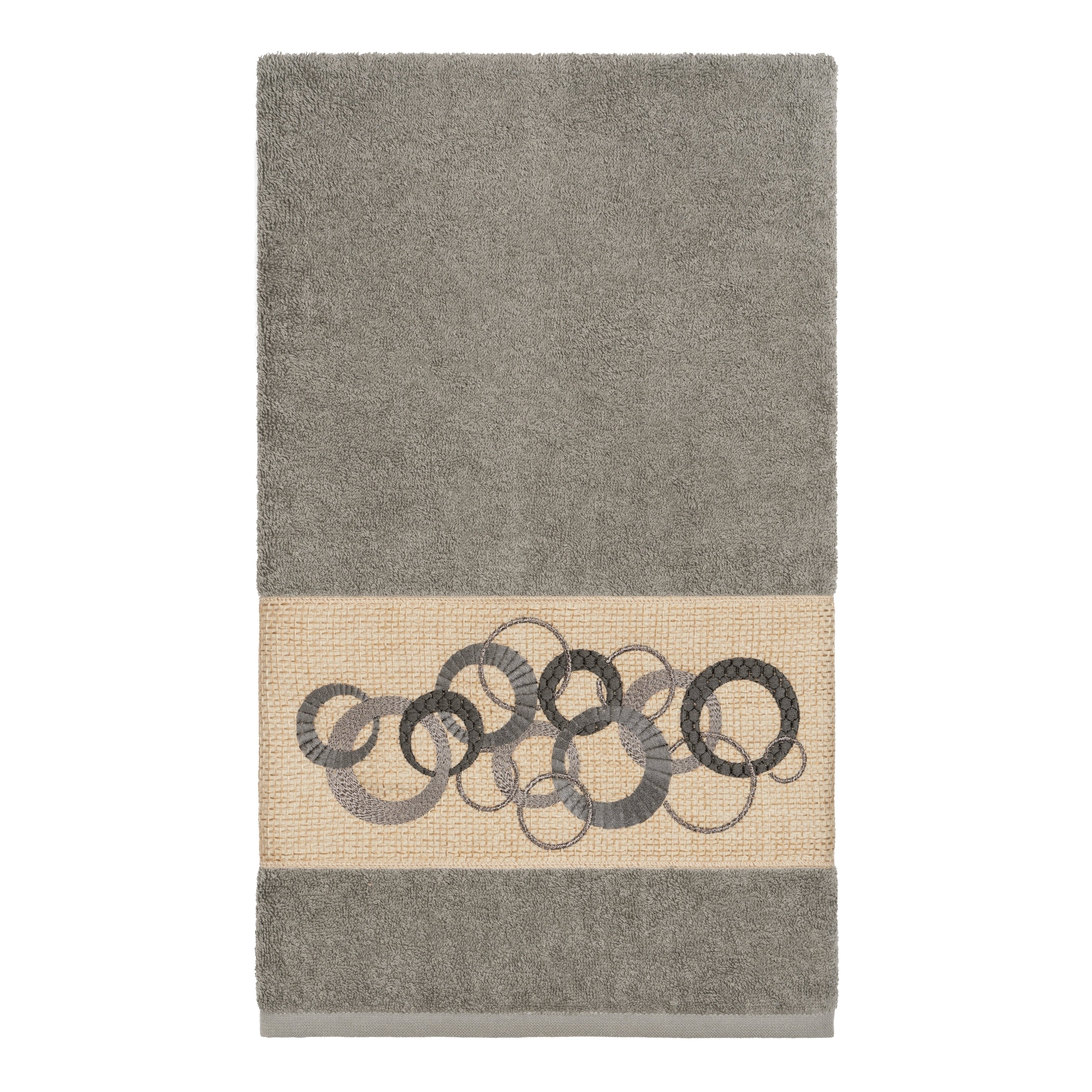 Authentic Hotel And Spa Turkish Cotton Circles Embroidered Dark Grey Bath Towel