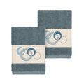 Authentic Hotel And Spa Turkish Cotton Circles Embroidered Teal Blue 2 Piece Washcloth Set