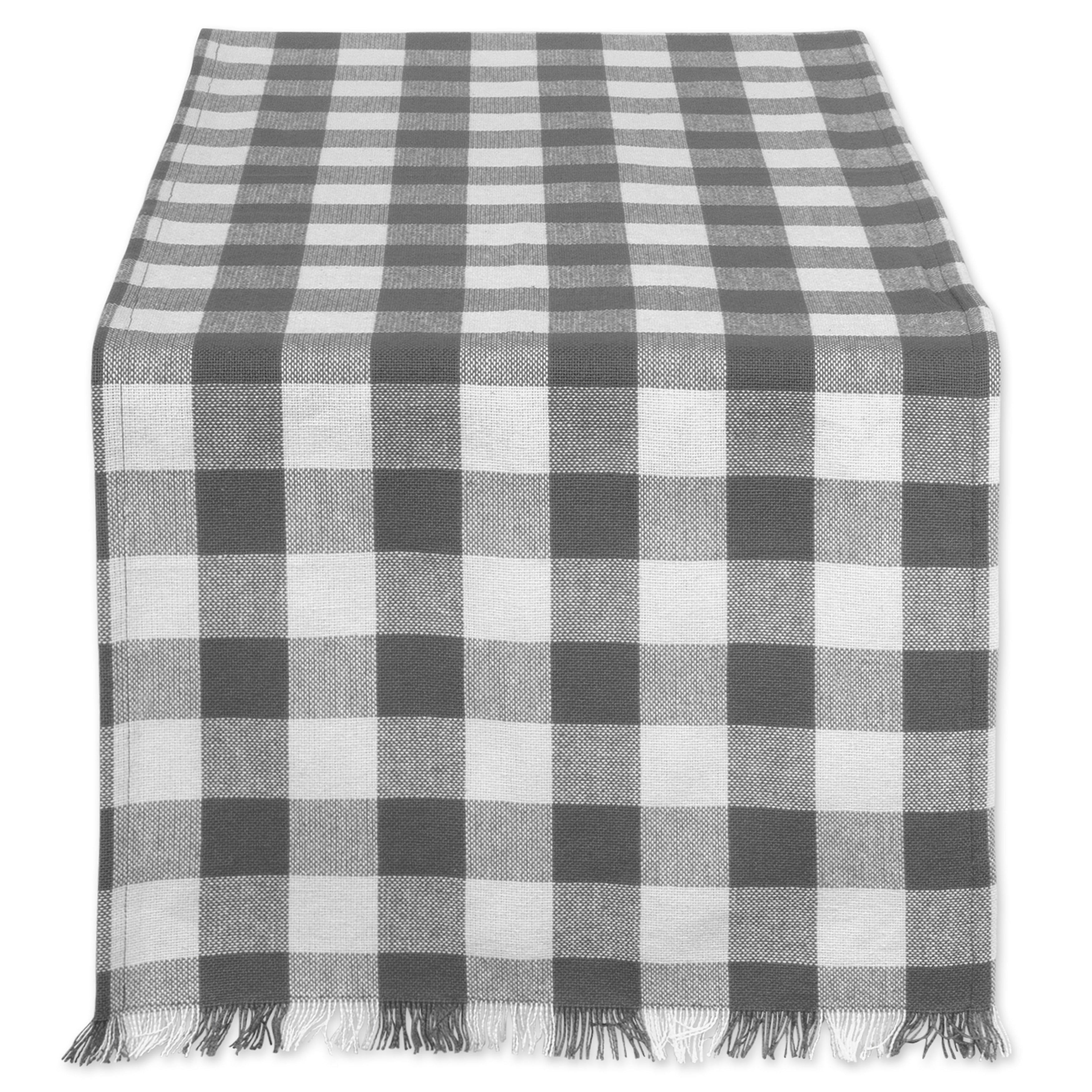 Design Imports Fringed Check Table Runner 0.25 Inches High X 14 Inches Wide X 72 Inches Deep