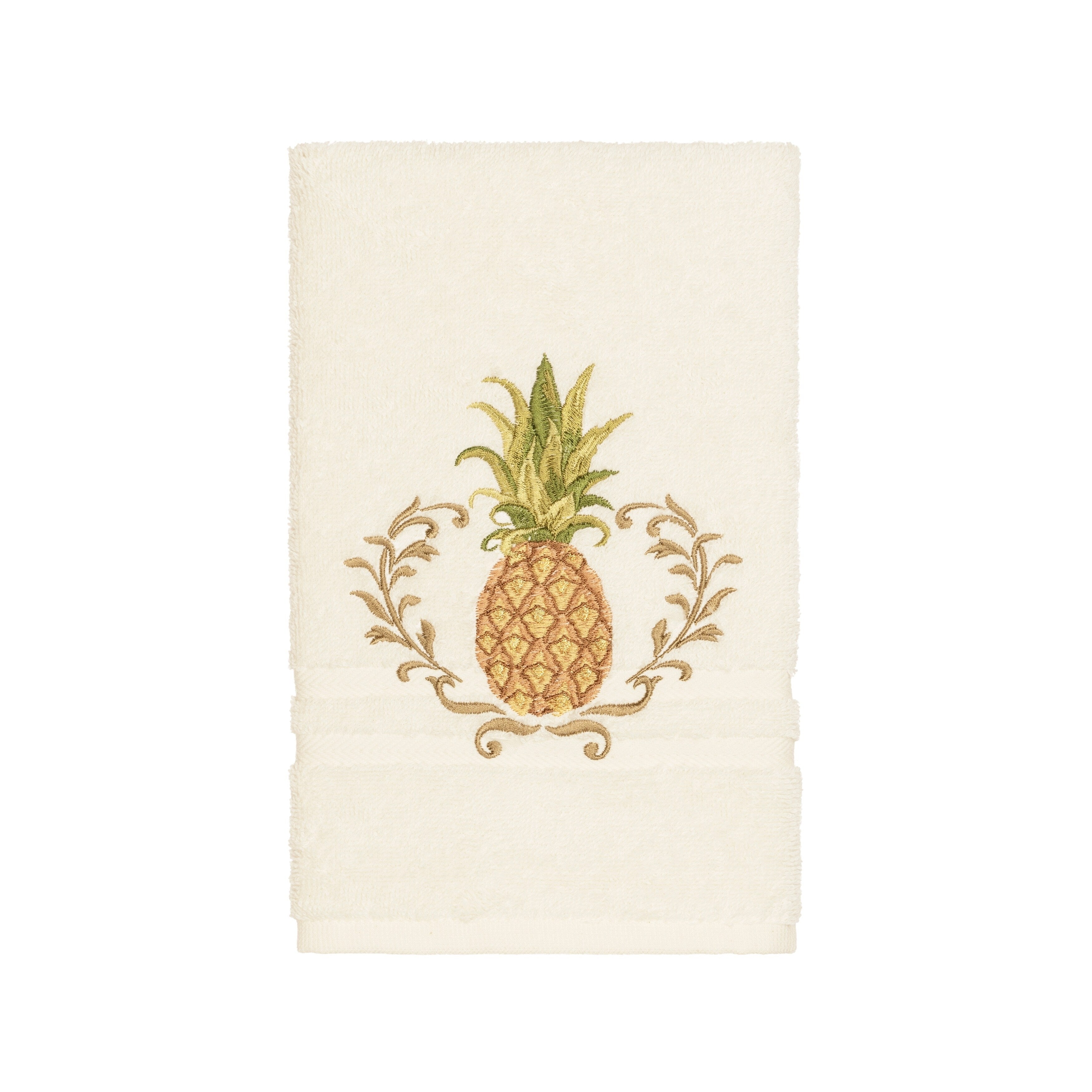 Authentic Hotel And Spa Turkish Cotton Pineapple Embroidered Cream Hand Towel