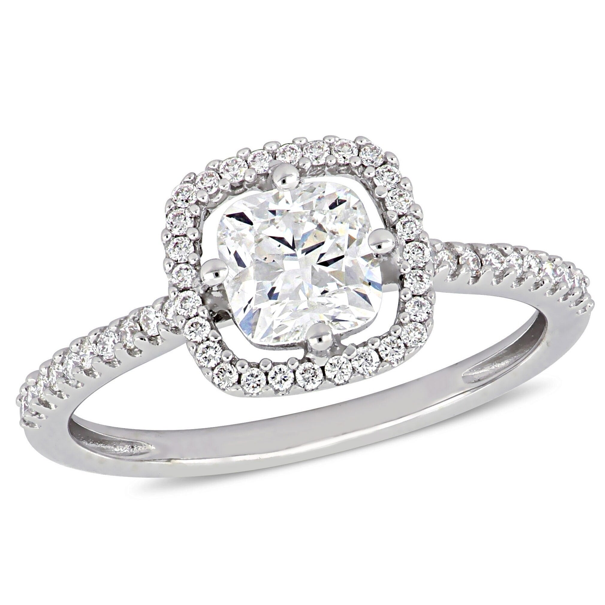 Miadora 14K White Gold 1 1 5Ct Tdw Diamond Cushion And Round Cut Floating Halo Engagement Ring