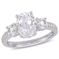 Miadora 10K White Gold Created White Sapphire Diamond 3 Stone Engagement Ring
