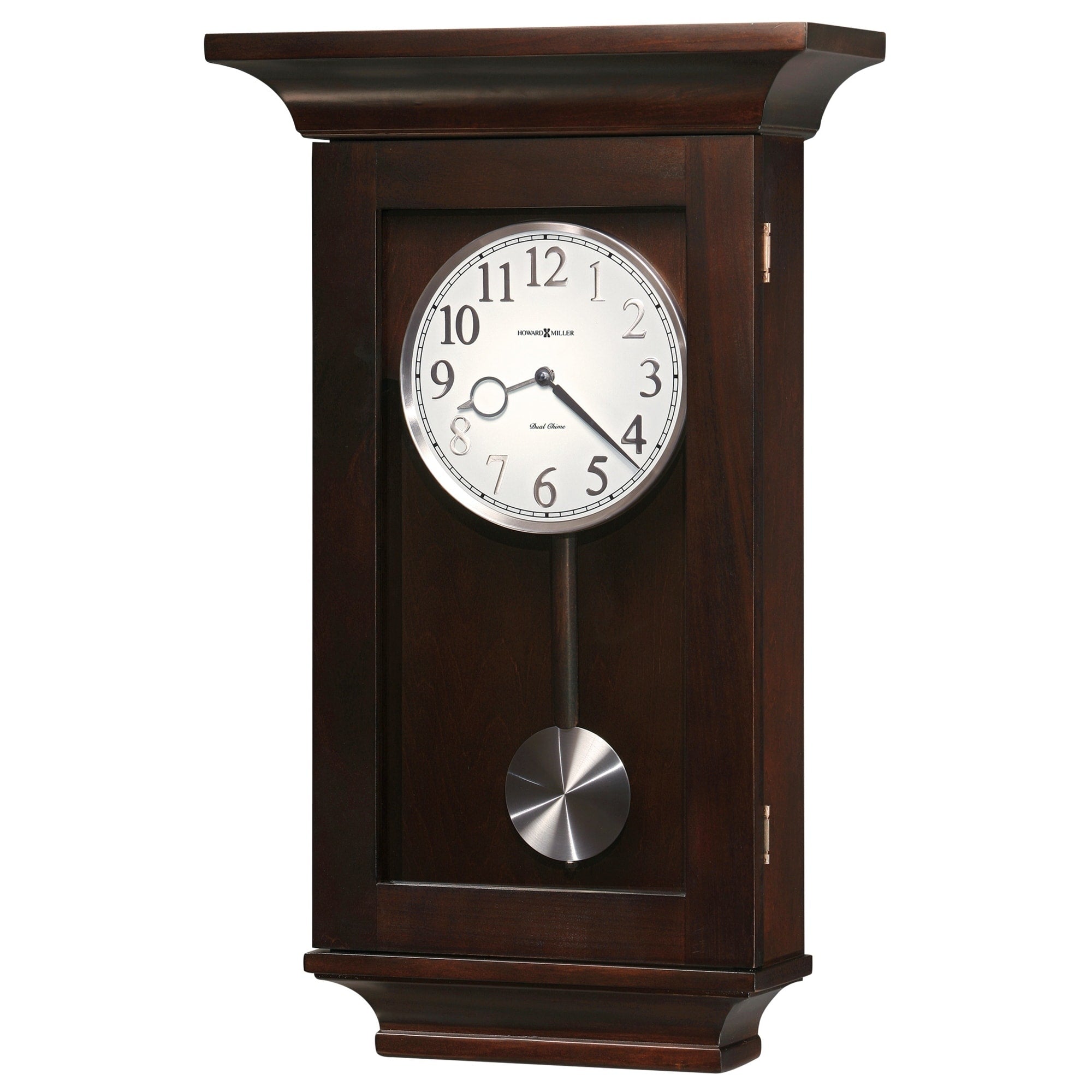 Howard Miller Gerrit Reloj De Pared Brushed Nickel Black Coffee Wooden Chiming Wall Clock With Pendulum
