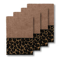 Authentic Hotel And Spa Turkish Cotton Cheetah Jacquard Trim Latte Brown 4 Piece Washcloth Set