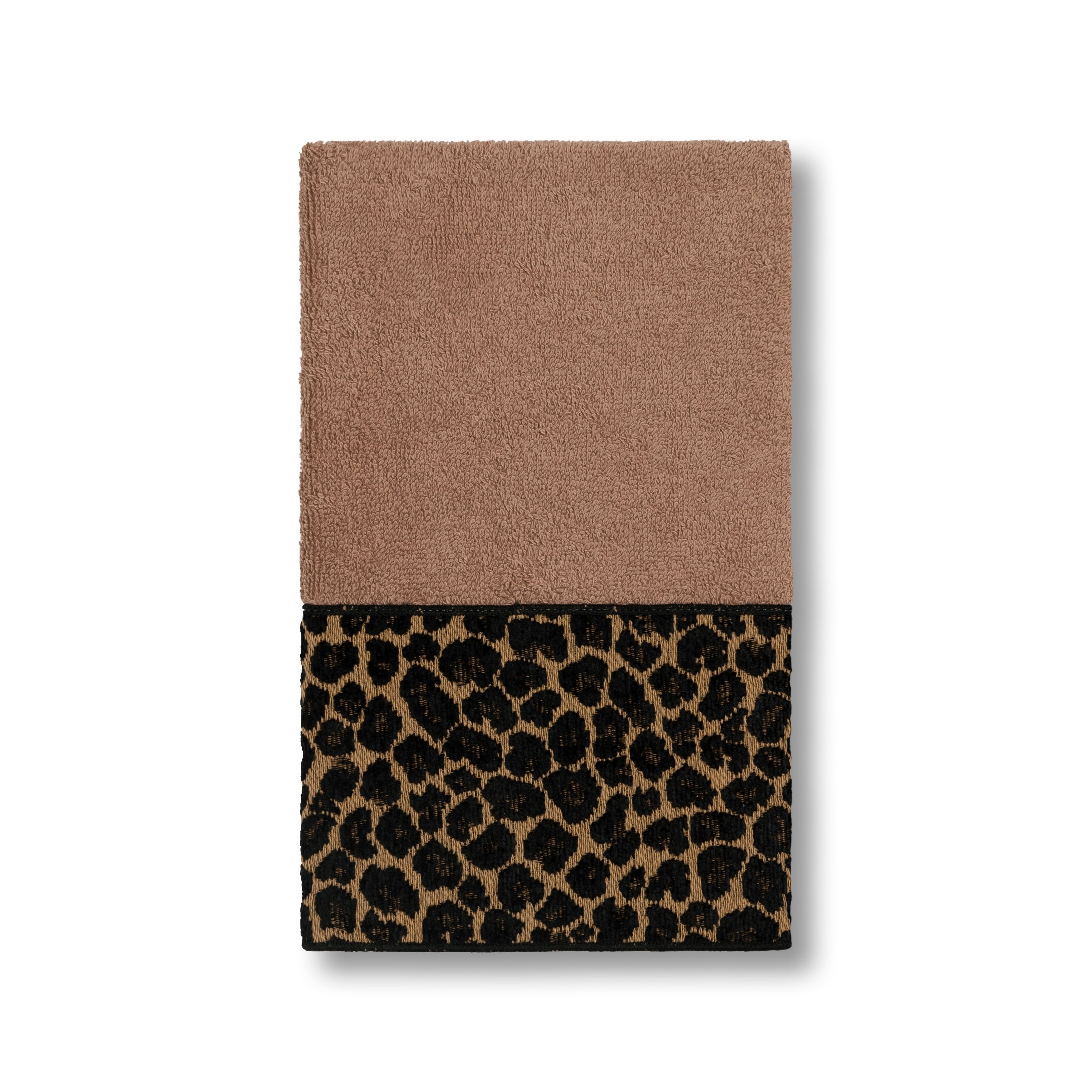 Authentic Hotel And Spa Turkish Cotton Cheetah Jacquard Trim Latte Brown Hand Towel