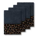 Authentic Hotel And Spa Turkish Cotton Cheetah Jacquard Trim Midnight Blue 4 Piece Washcloth Set