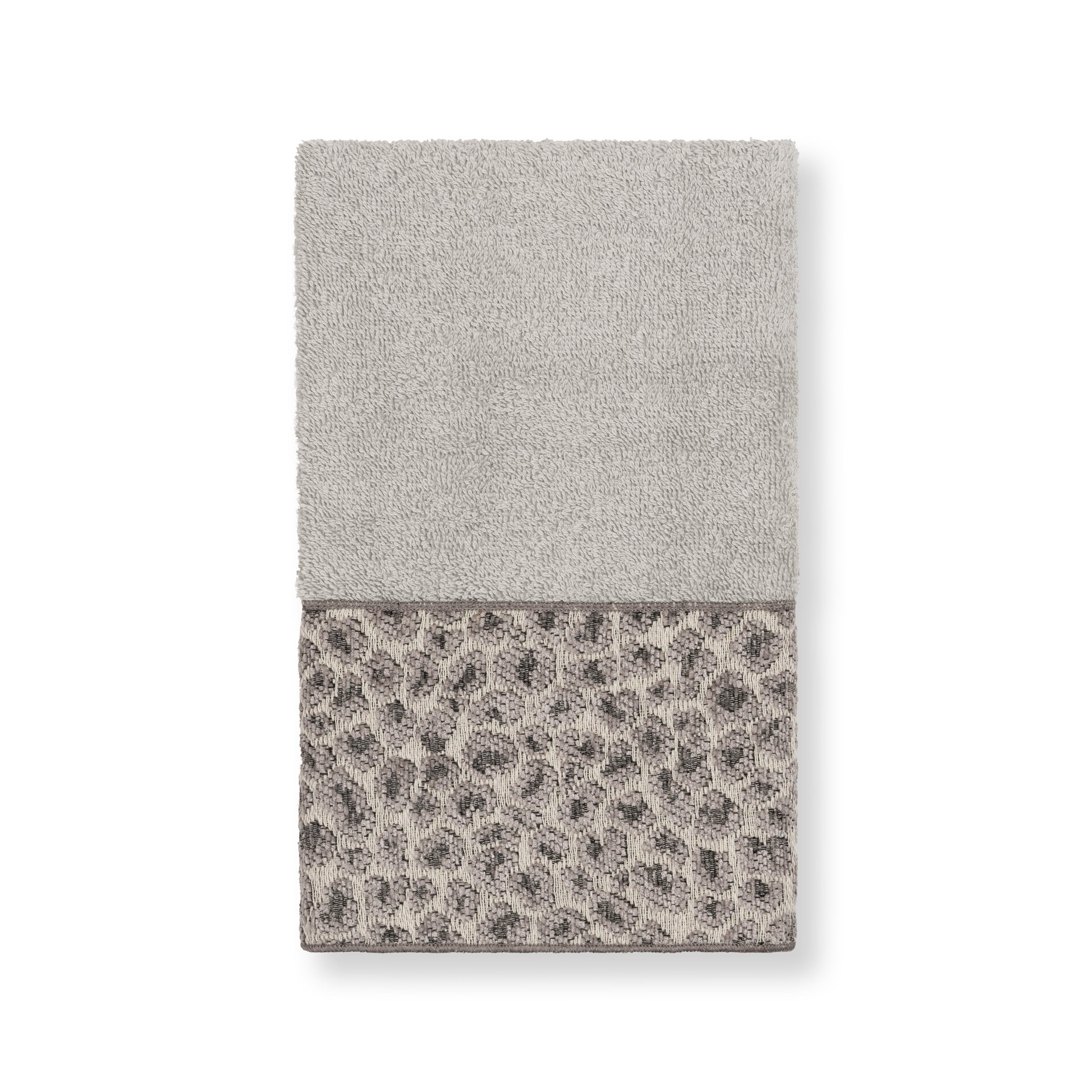 Authentic Hotel And Spa Turkish Cotton Cheetah Jacquard Trim Light Grey Hand Towel