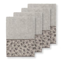Authentic Hotel And Spa Turkish Cotton Cheetah Jacquard Trim Light Grey 4 Piece Washcloth Set