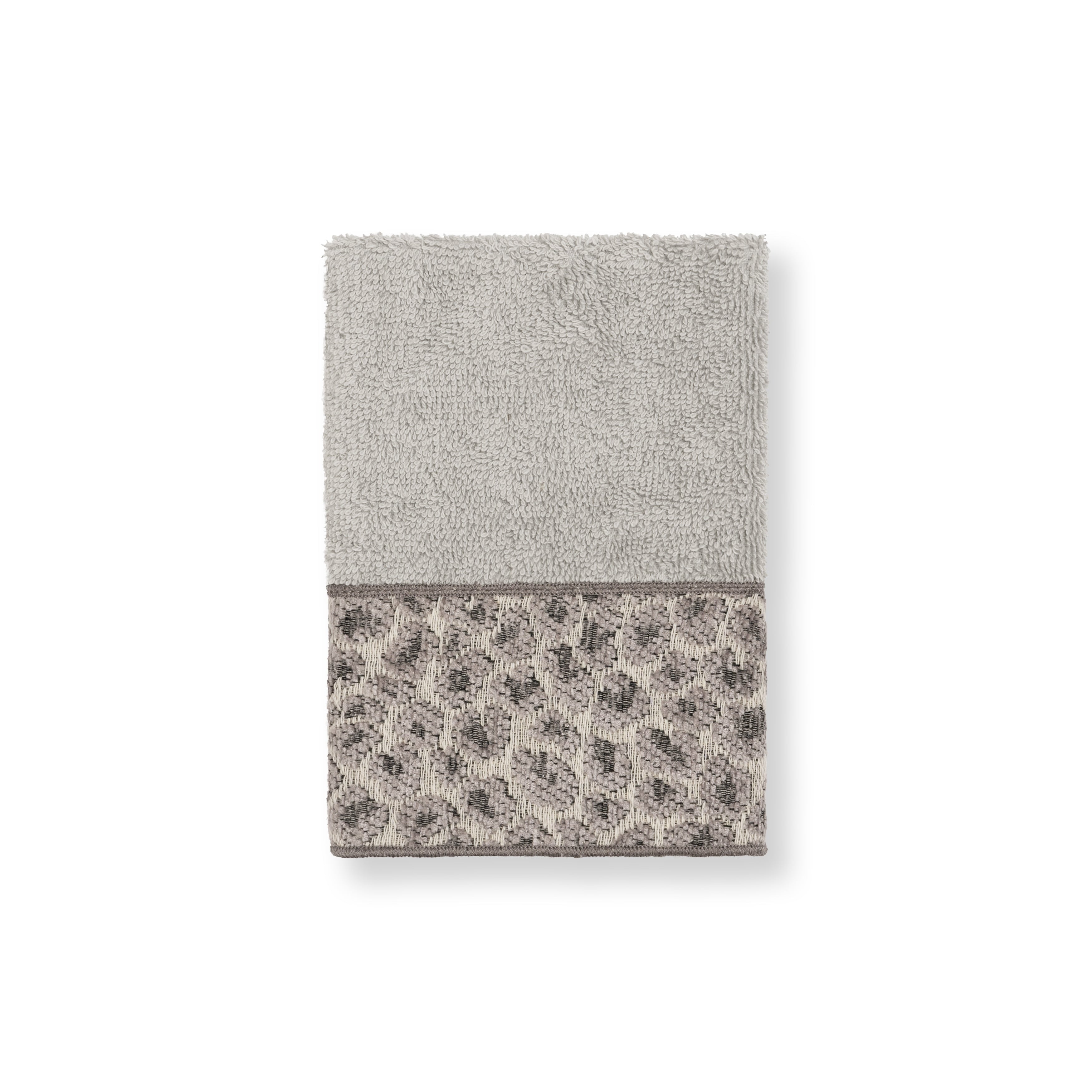 Authentic Hotel And Spa Turkish Cotton Cheetah Jacquard Trim Light Grey Washcloth