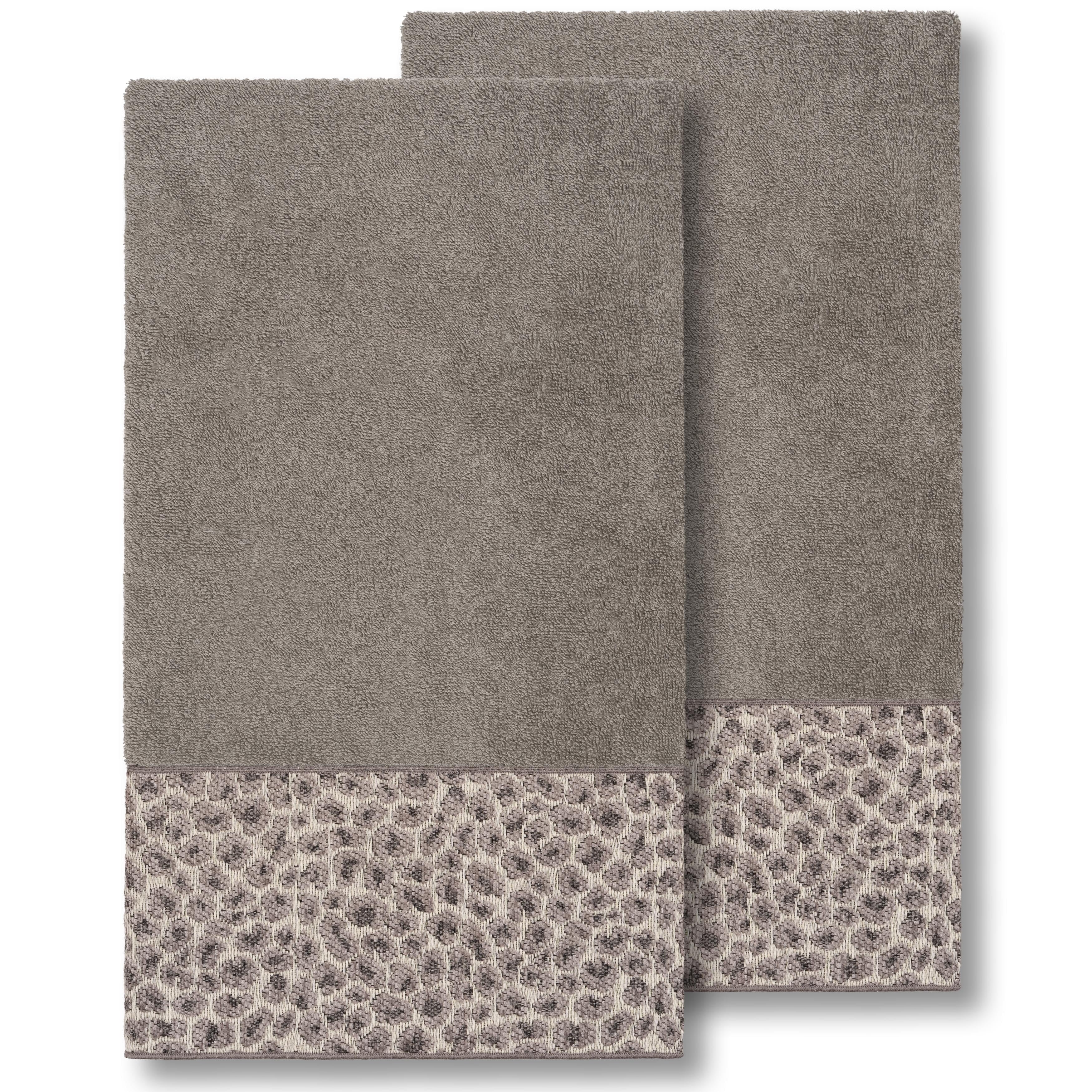 Authentic Hotel And Spa Turkish Cotton Cheetah Jacquard Trim Dark Grey 2 Piece Bath Towel Set