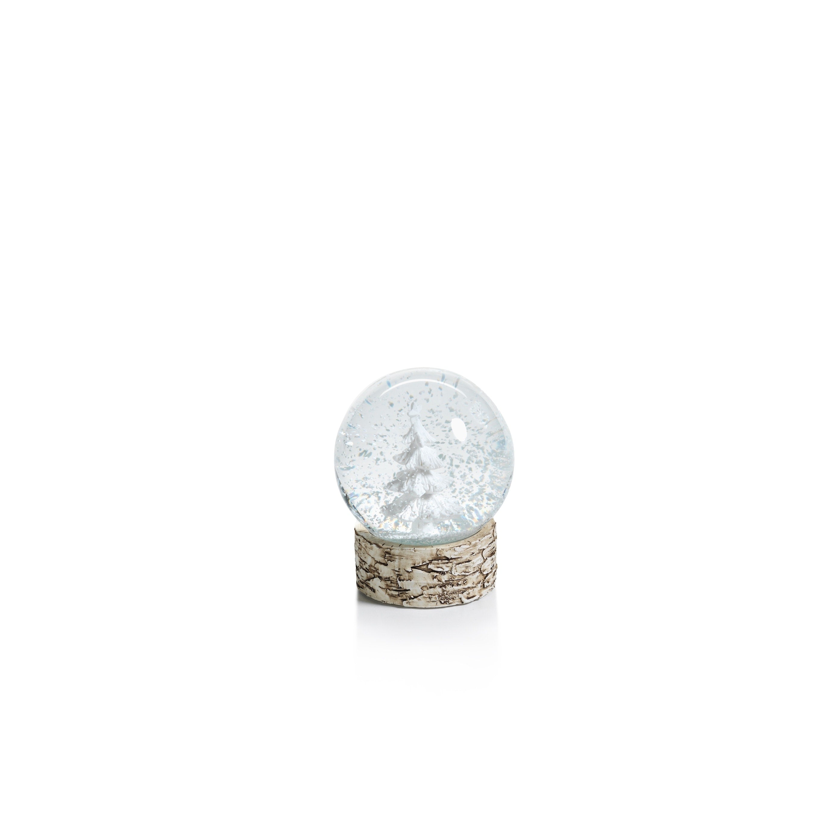 4 Tall Large Snow Globe On Birch Tree Sculpture White And Beige Set Of 2