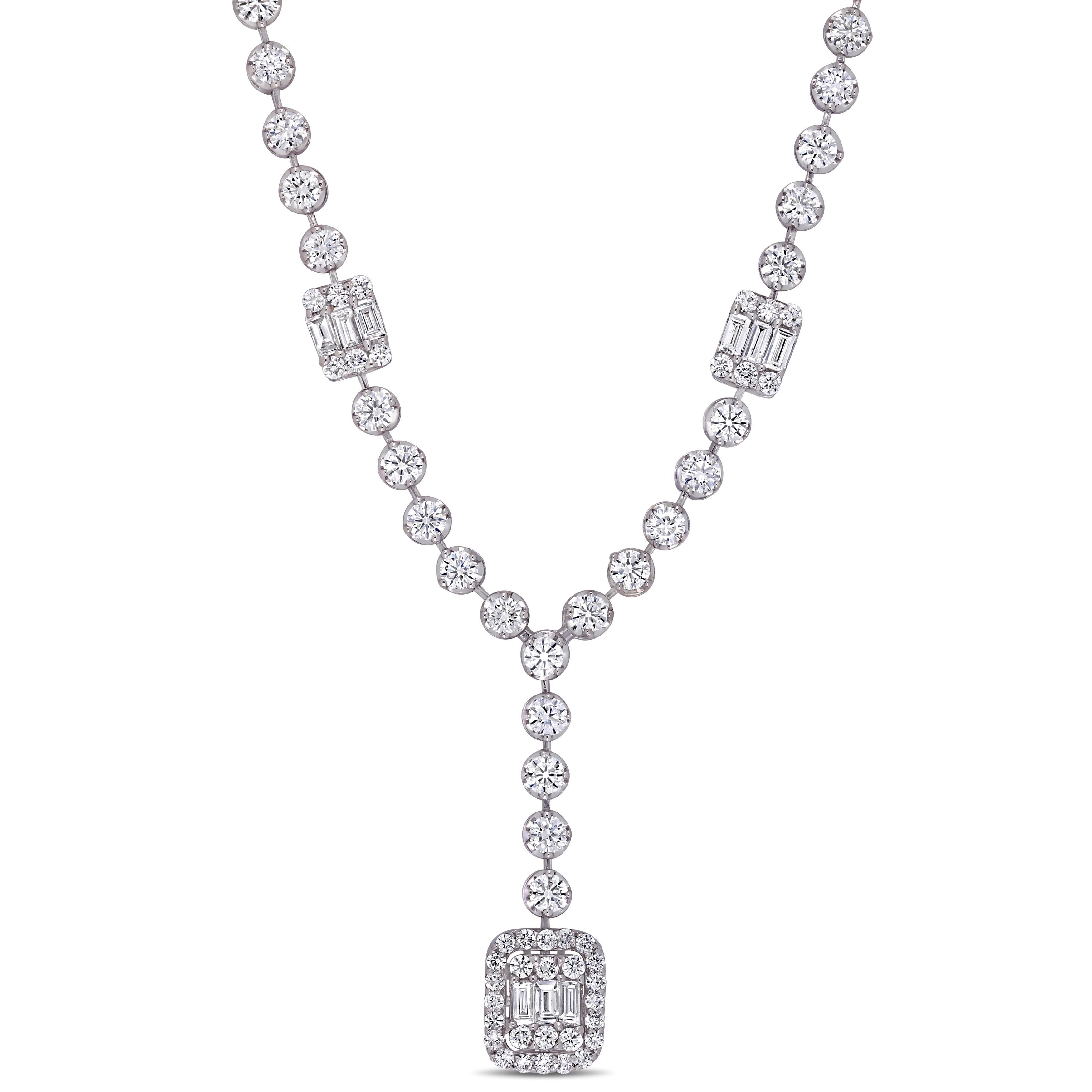 Miadora 14K White Gold 5 3 4Ct Tdw Round And Parallel Baguette Cut Diamond Y Necklace