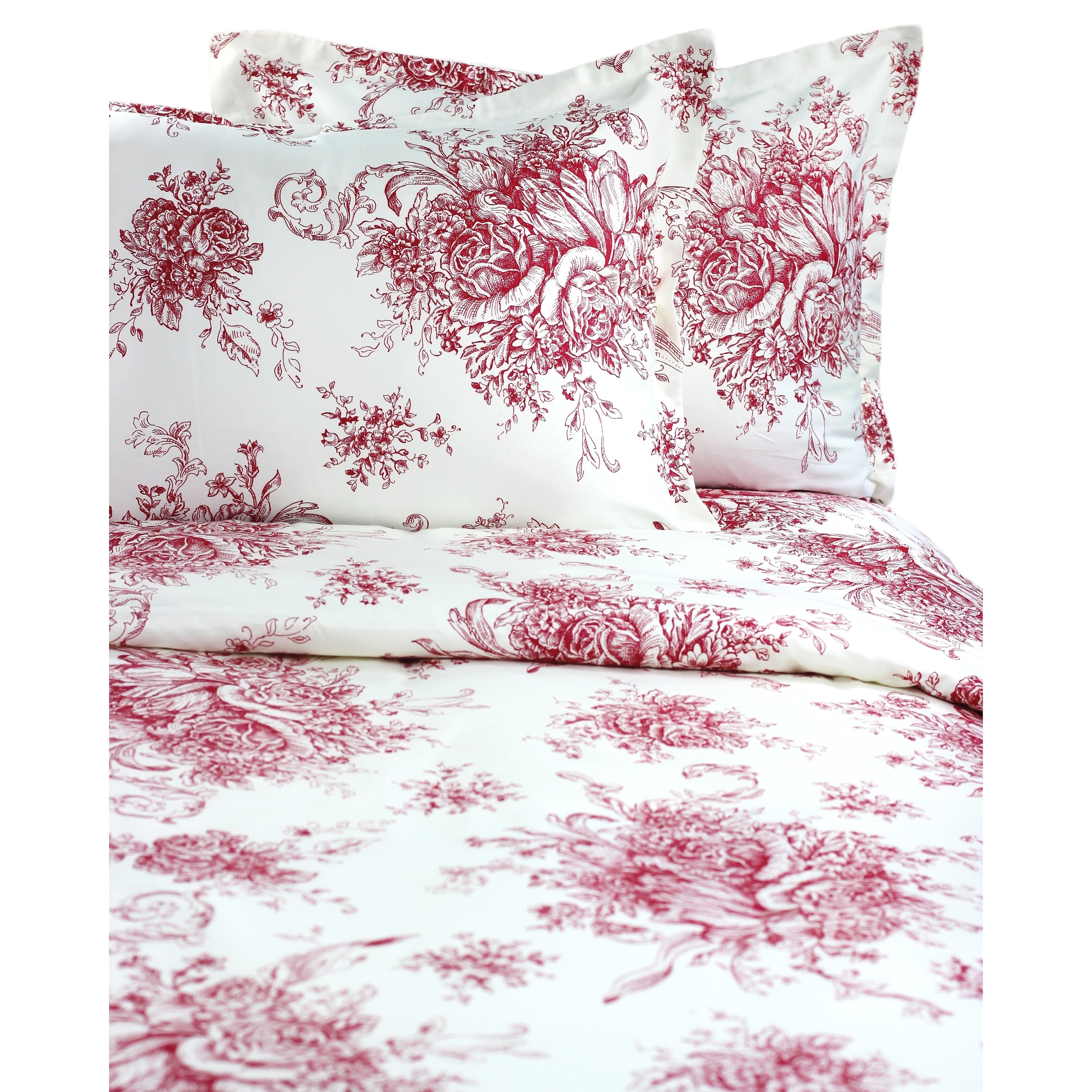 Printed Design Cotton Collection 400 Thread Count Red Toile Duvet Set