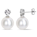 Miadora Sterling Silver Cultured Freshwater Pearl And Diamond Drop Earrings 7.5 8Mm