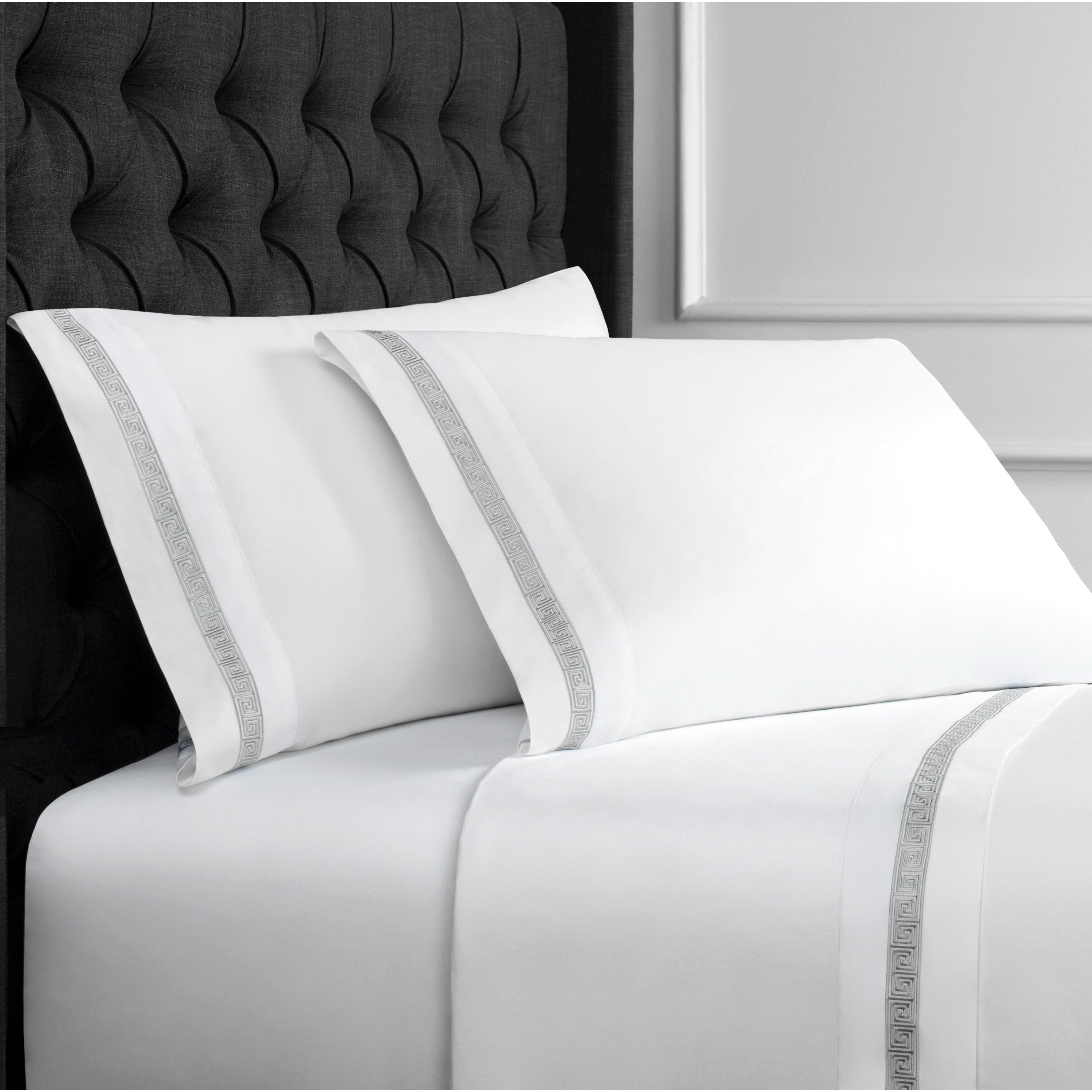 Home Sweet Home Collection 600 Thread Count Cotton Greek Key Embroidery Sheet Set