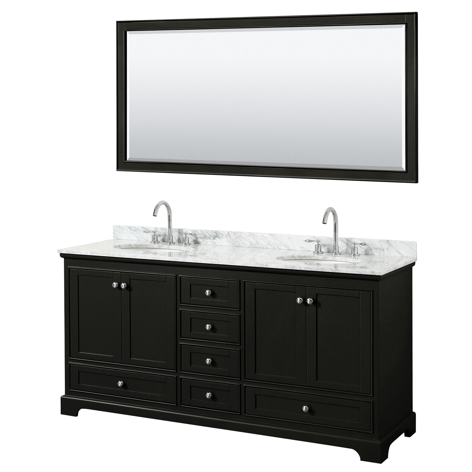 Deborah 72 Inch Dark Espresso Double Vanity Oval Sinks 70 Inch Mirror