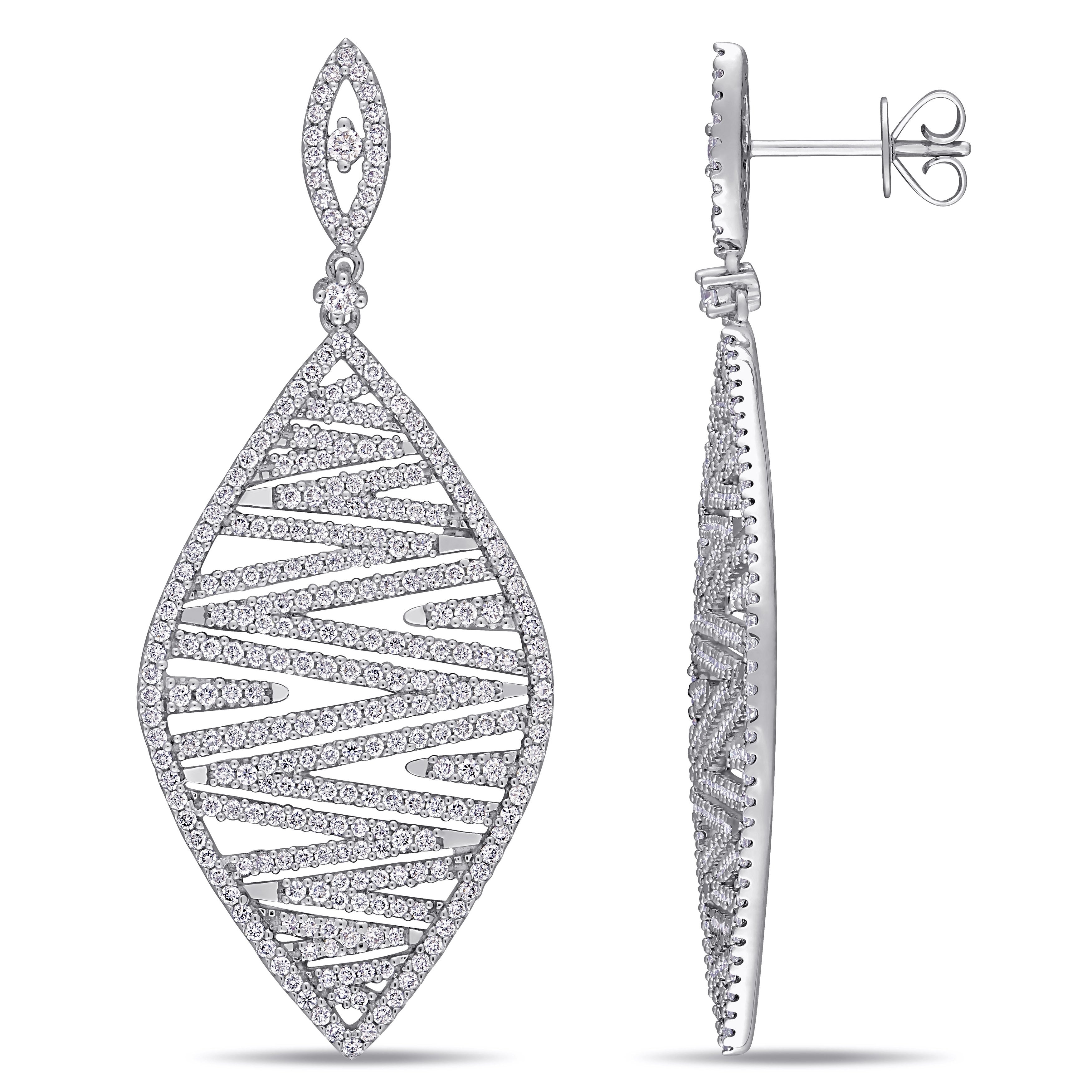 Miadora 14K White Gold 2 1 5Ct Tdw Diamond Zigzag Cluster Dangle Earrings