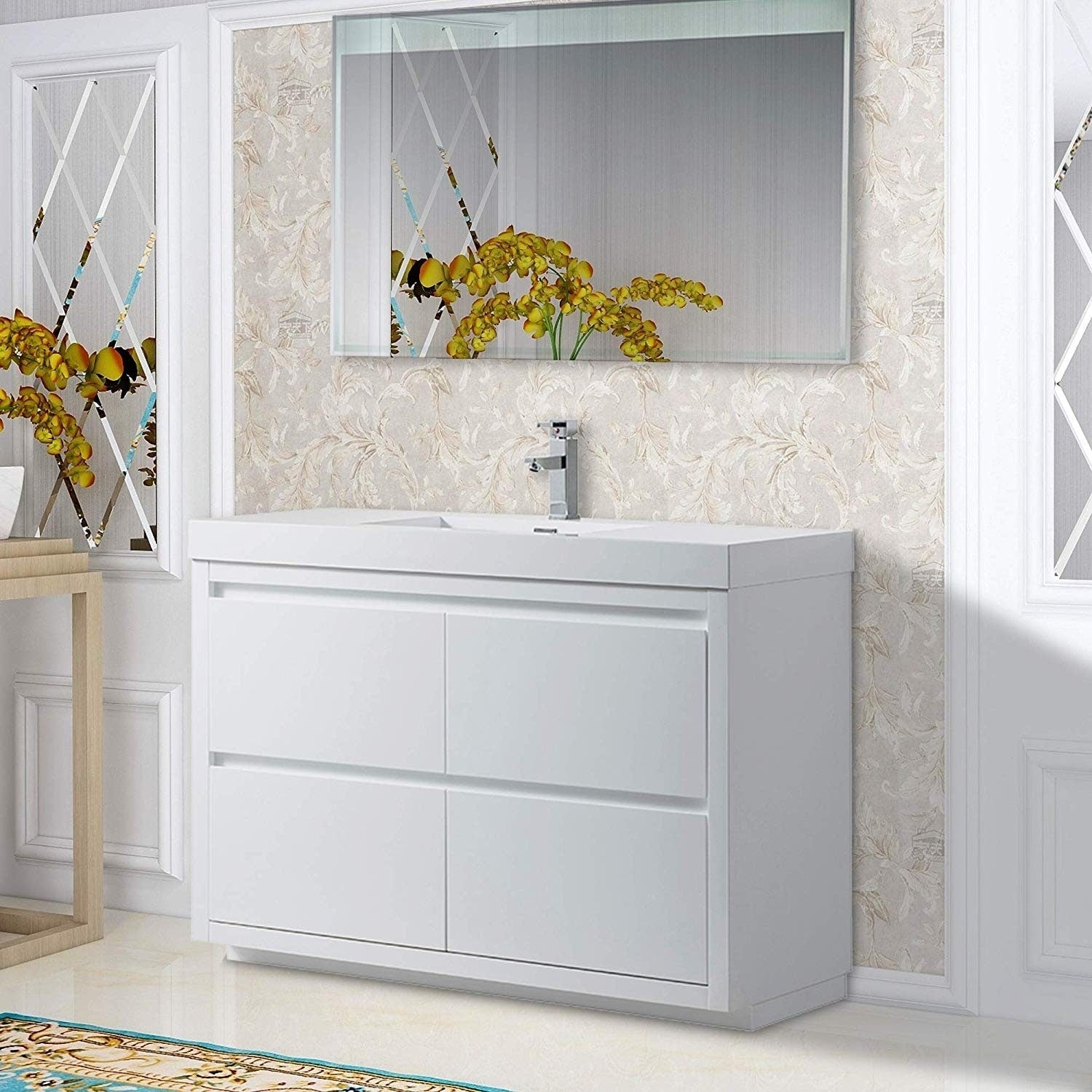 Vanity Art 48 Inch Single Sink Bathroom Vanity With Resin Top
