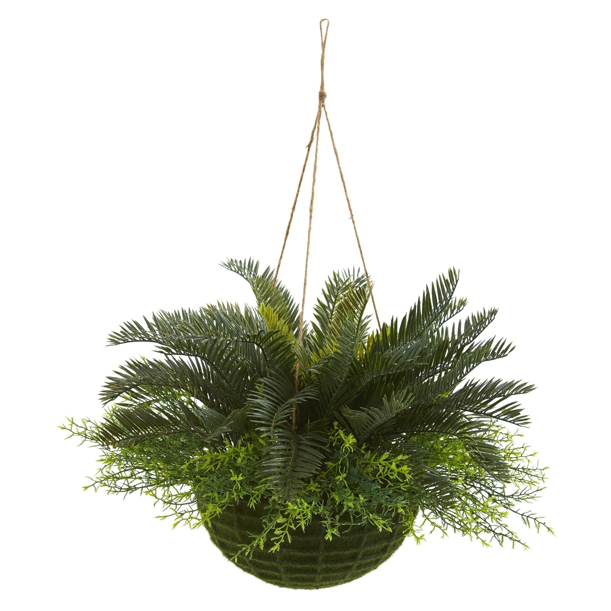 Nearly Natural Artificial Cycas Indoor Outdoor Plant In Mossy Hanging Basket